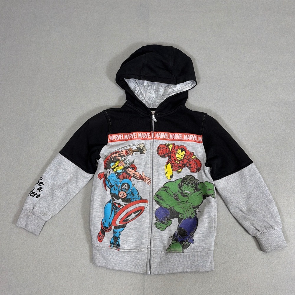 Marvel Avengers Kids Zip Up Hoodie Black Grey Captain America Hulk Iron Man Thor